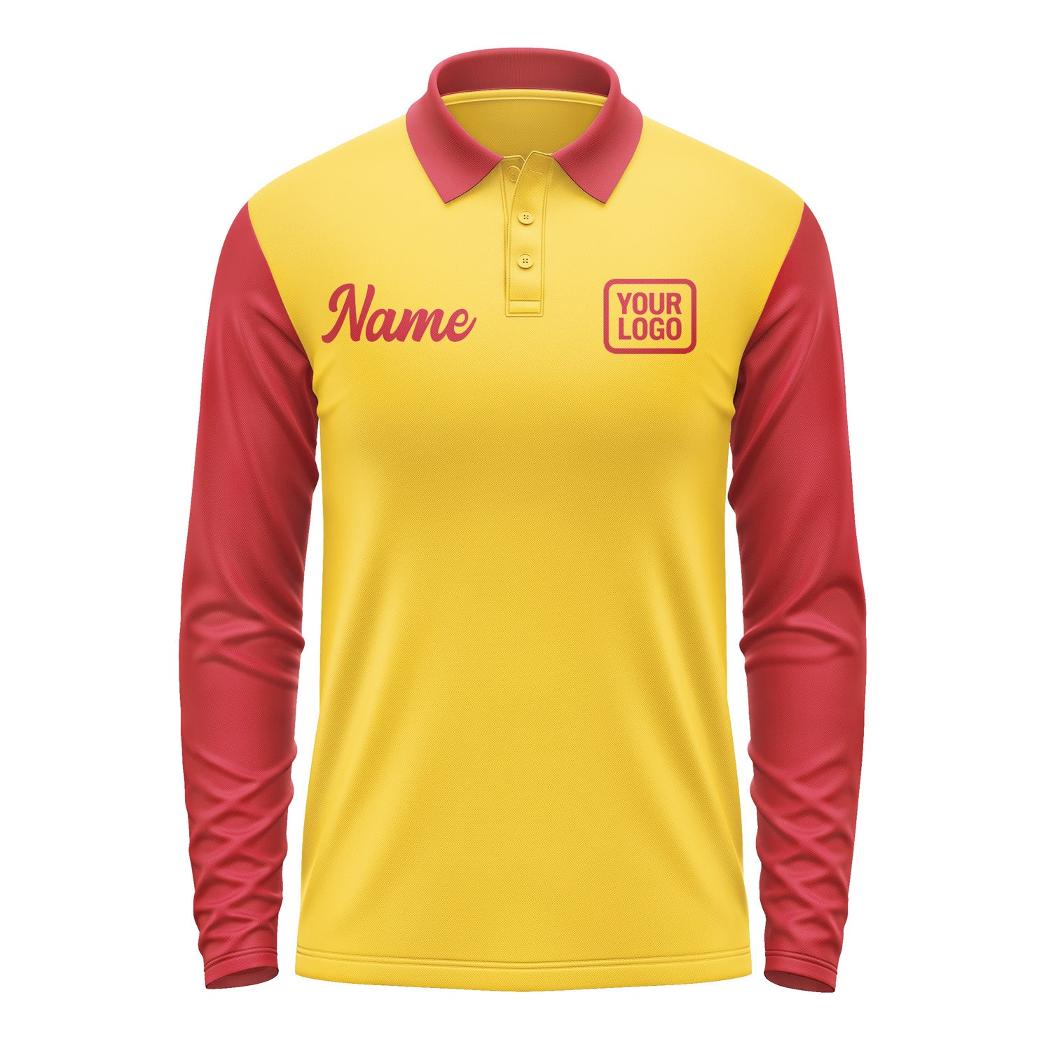 Custom Gold Red Long Sleeve Polo Shirt Pl301414B114