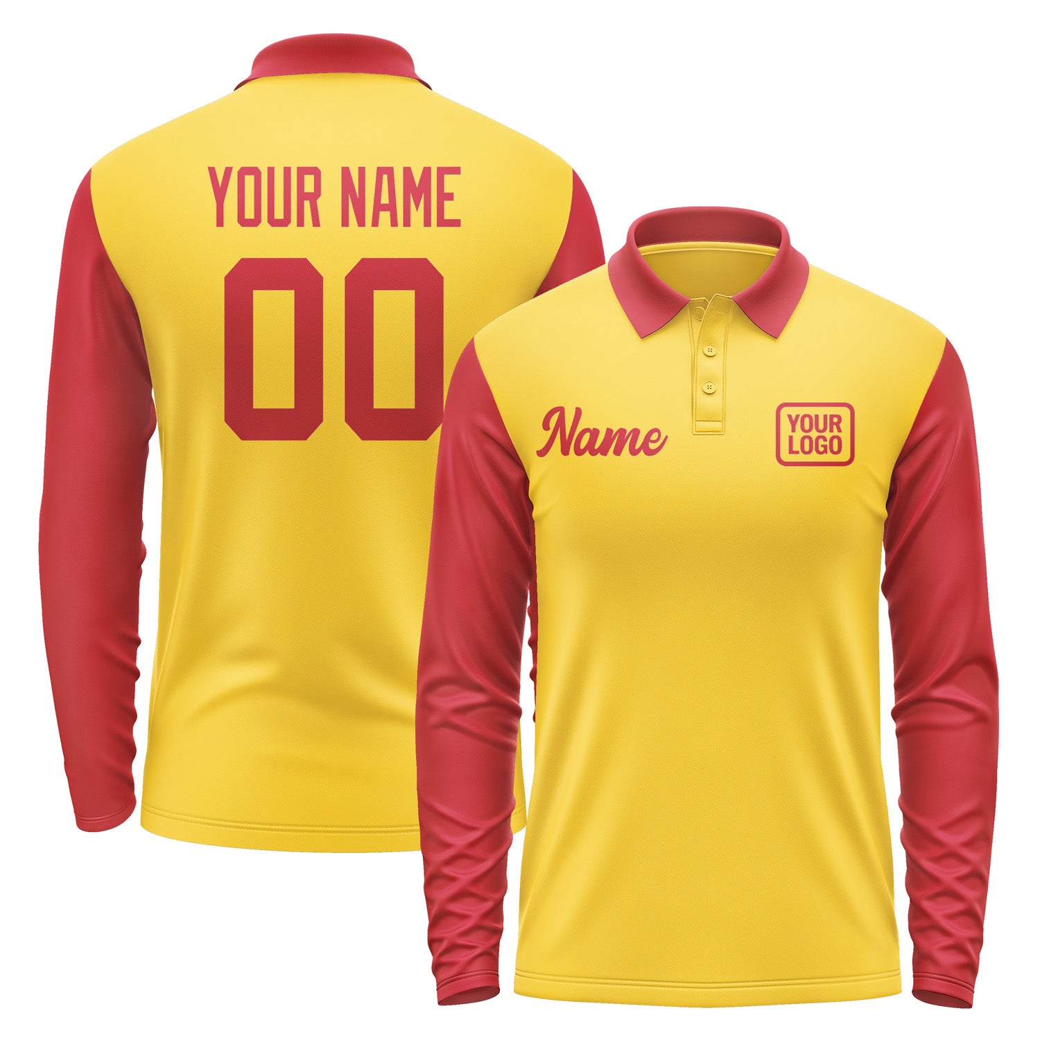Custom Gold Red Long Sleeve Polo Shirt Pl301414B114