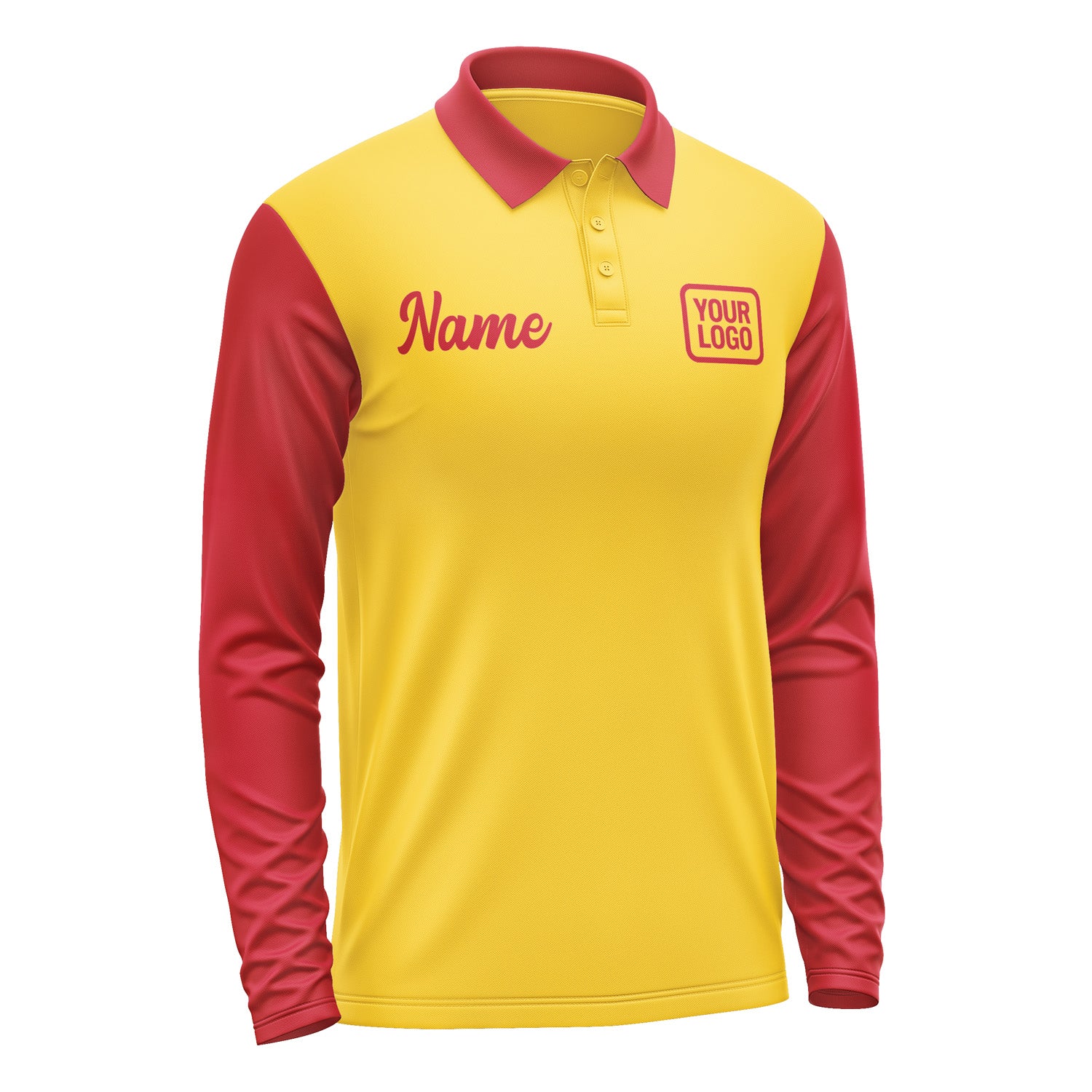 Custom Gold Red Long Sleeve Polo Shirt Pl301414B114