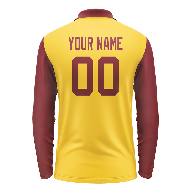 Custom Gold Crimson Red Long Sleeve Polo Shirt Pl301515B115