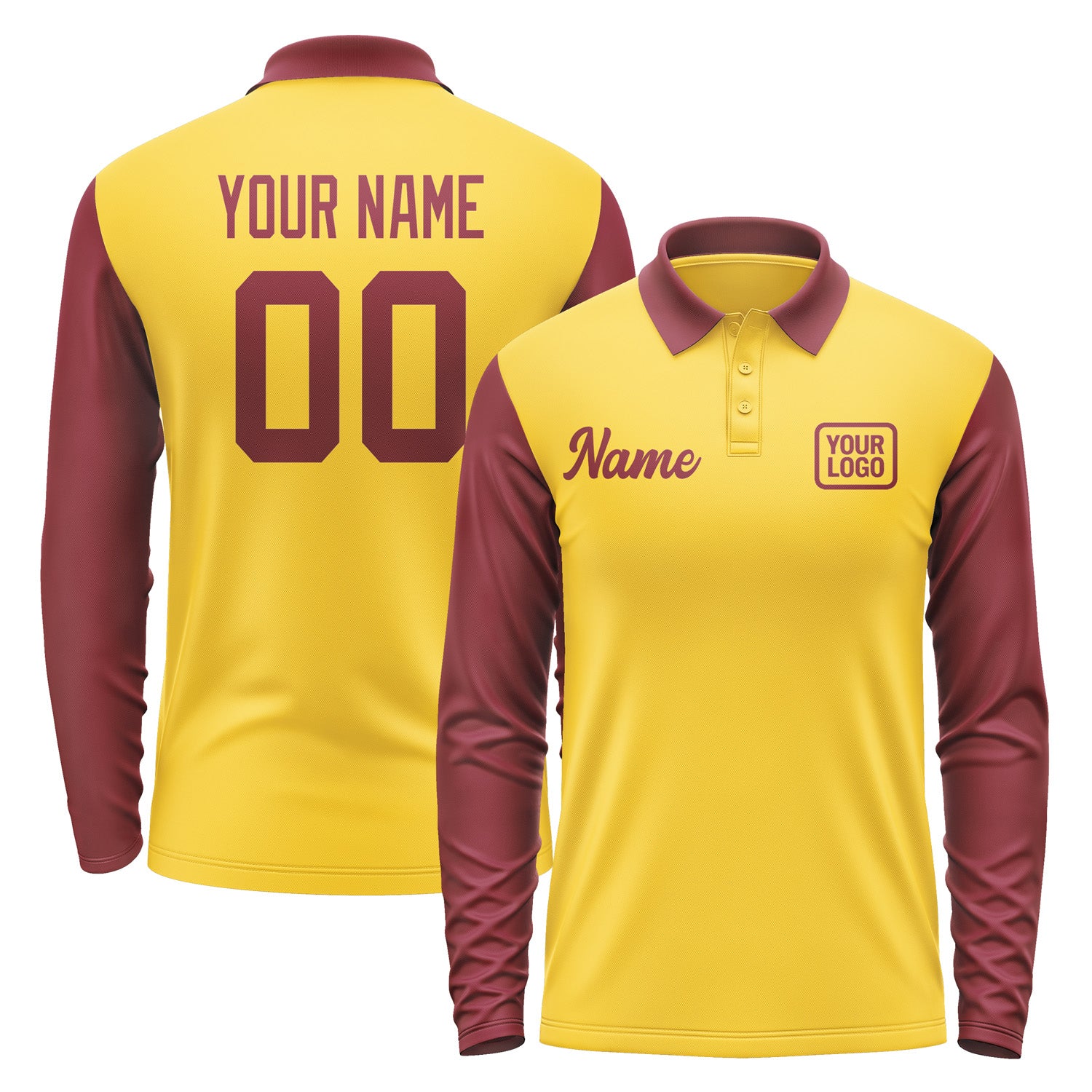 Custom Gold Crimson Red Long Sleeve Polo Shirt Pl301515B115