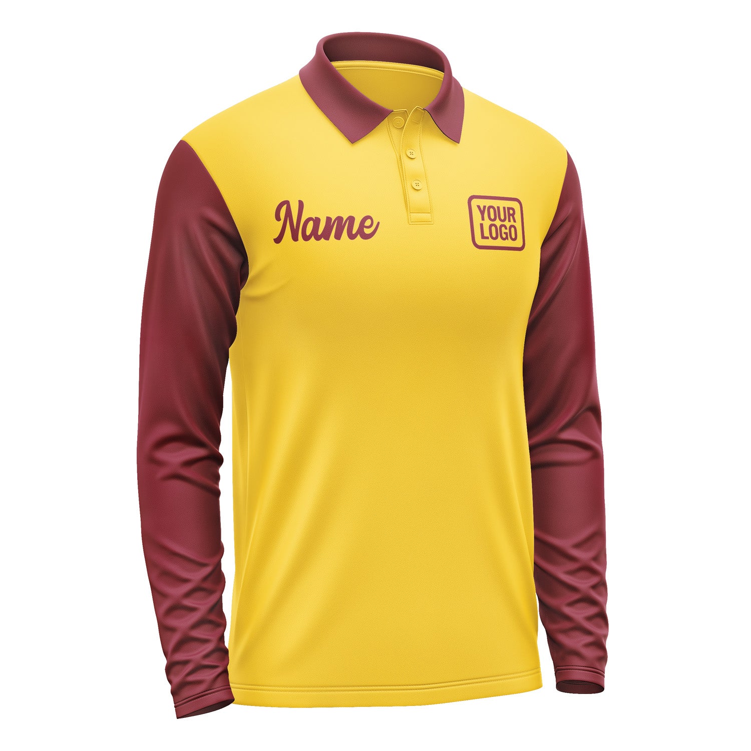 Custom Gold Crimson Red Long Sleeve Polo Shirt Pl301515B115
