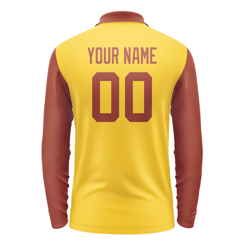 Custom Gold Coral Red Long Sleeve Polo Shirt Pl301616B116
