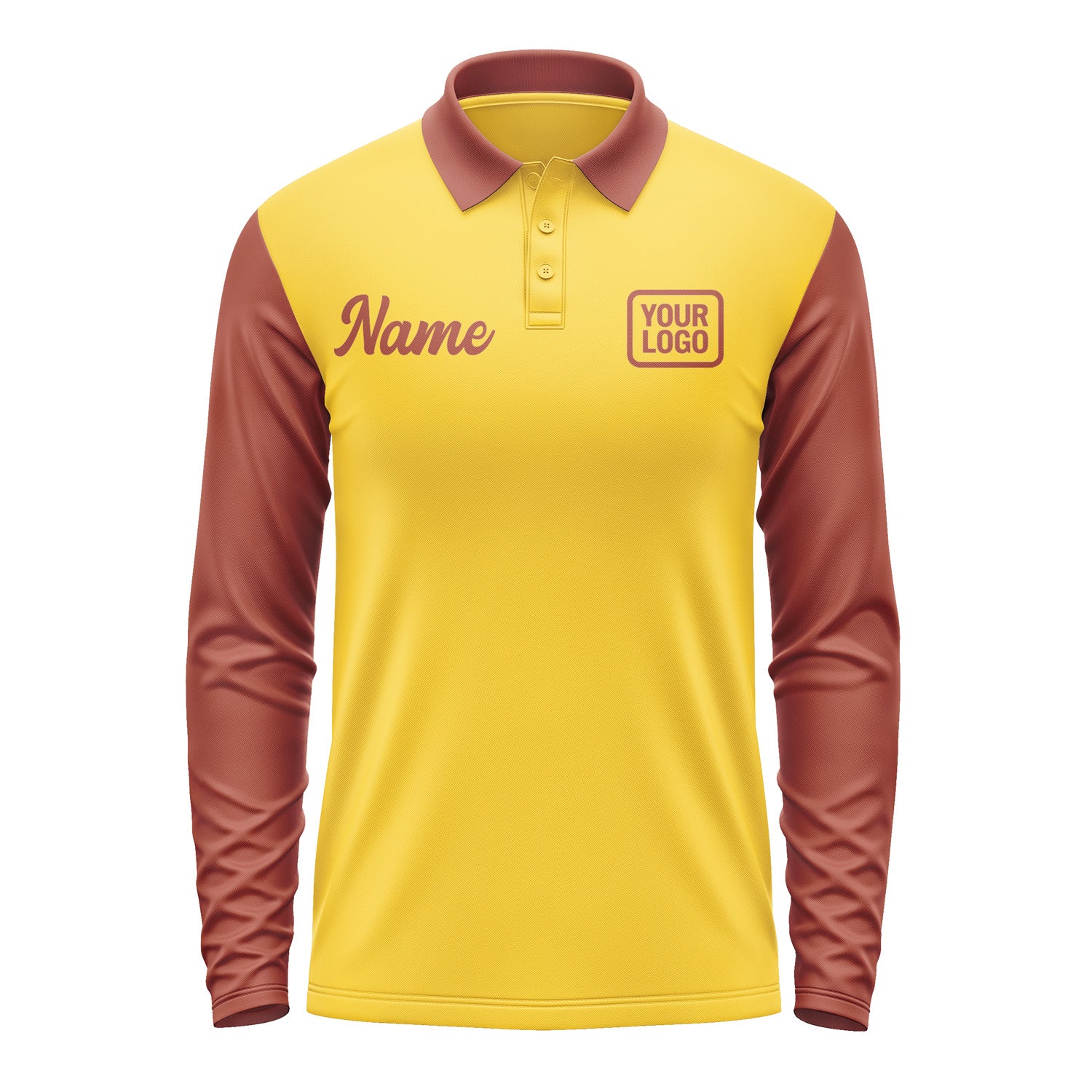 Custom Gold Coral Red Long Sleeve Polo Shirt Pl301616B116
