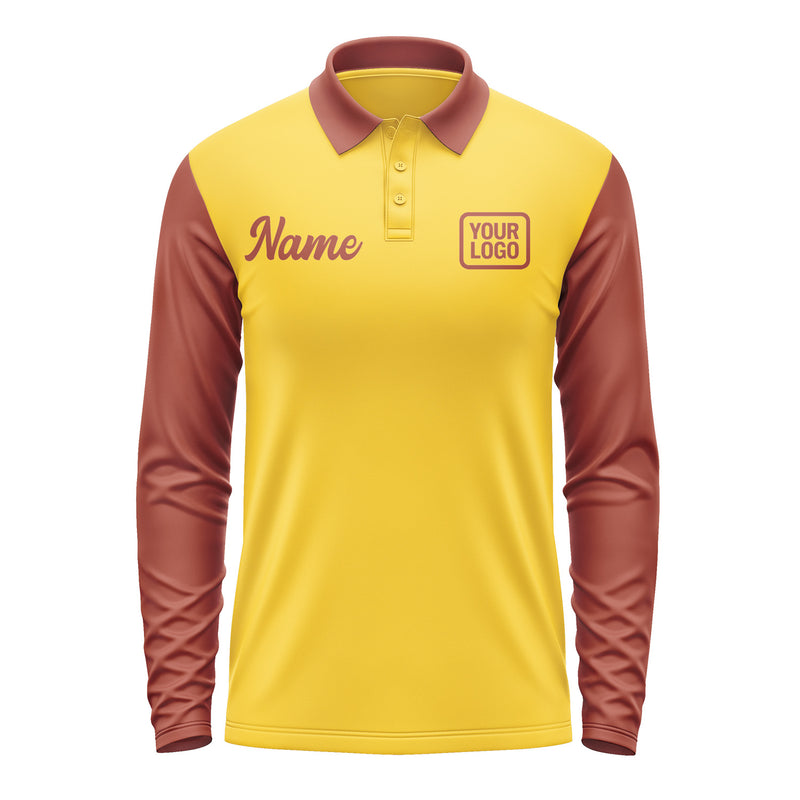 Custom Gold Coral Red Long Sleeve Polo Shirt Pl301616B116