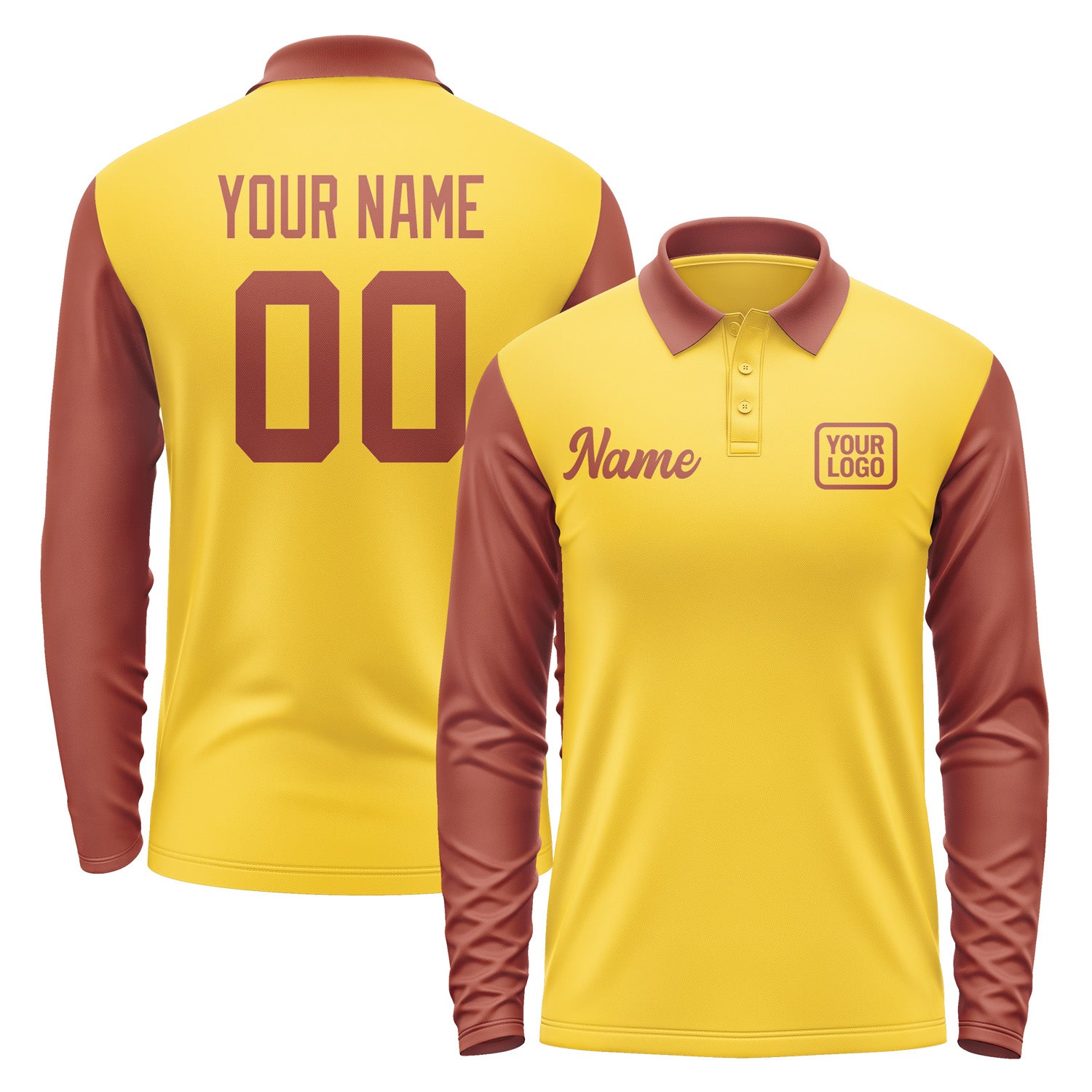 Custom Gold Coral Red Long Sleeve Polo Shirt Pl301616B116