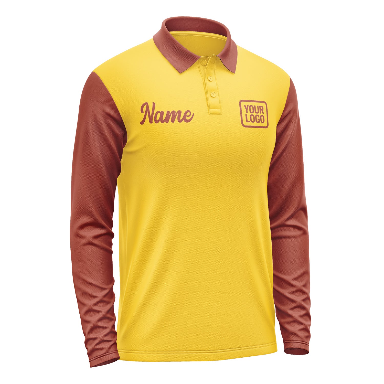 Custom Gold Coral Red Long Sleeve Polo Shirt Pl301616B116