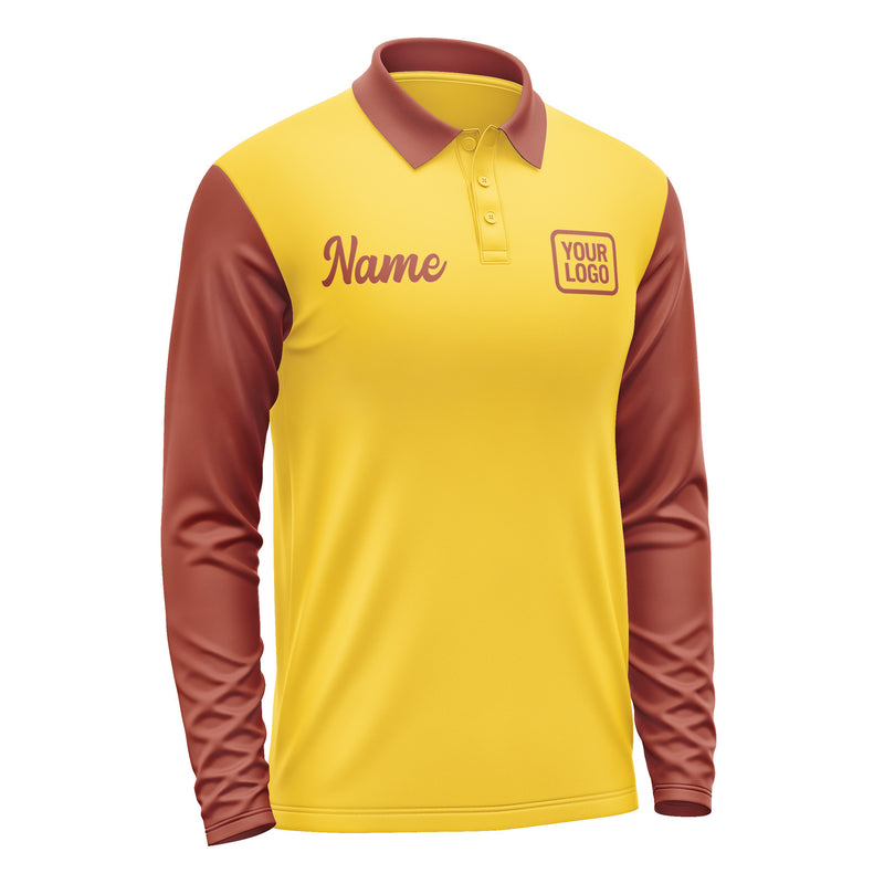 Custom Gold Coral Red Long Sleeve Polo Shirt Pl301616B116