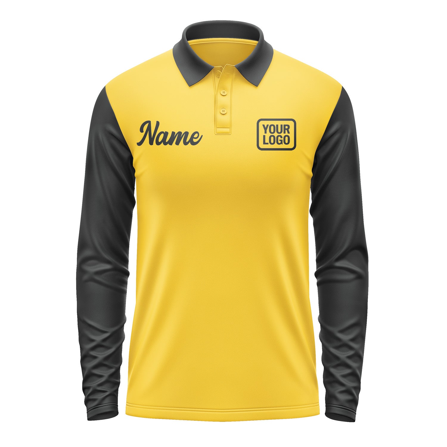 Custom Gold Black Long Sleeve Polo Shirt Pl301717B117