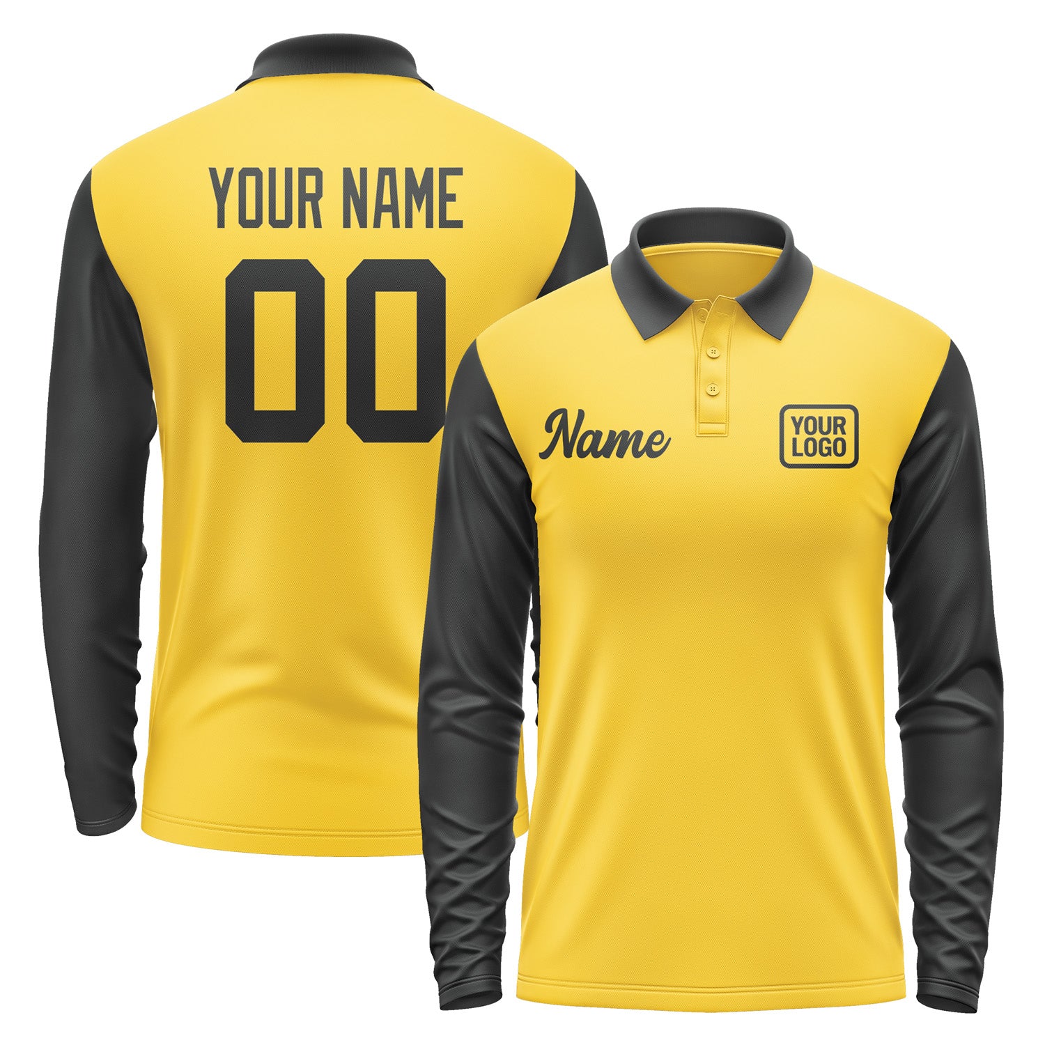 Custom Gold Black Long Sleeve Polo Shirt Pl301717B117