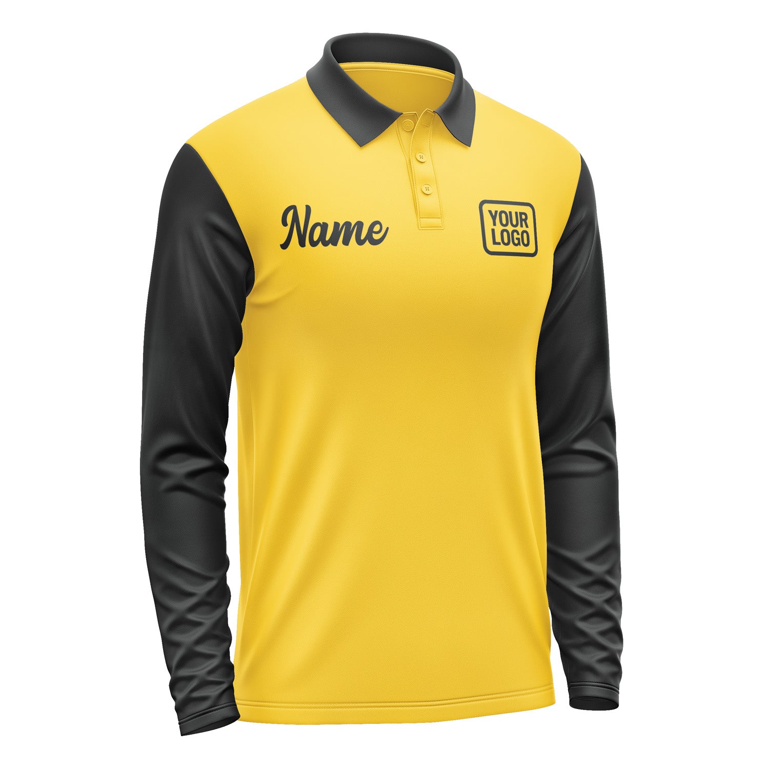 Custom Gold Black Long Sleeve Polo Shirt Pl301717B117