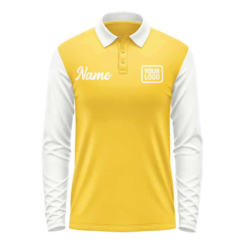 Custom Gold White Long Sleeve Polo Shirt Pl301818B118