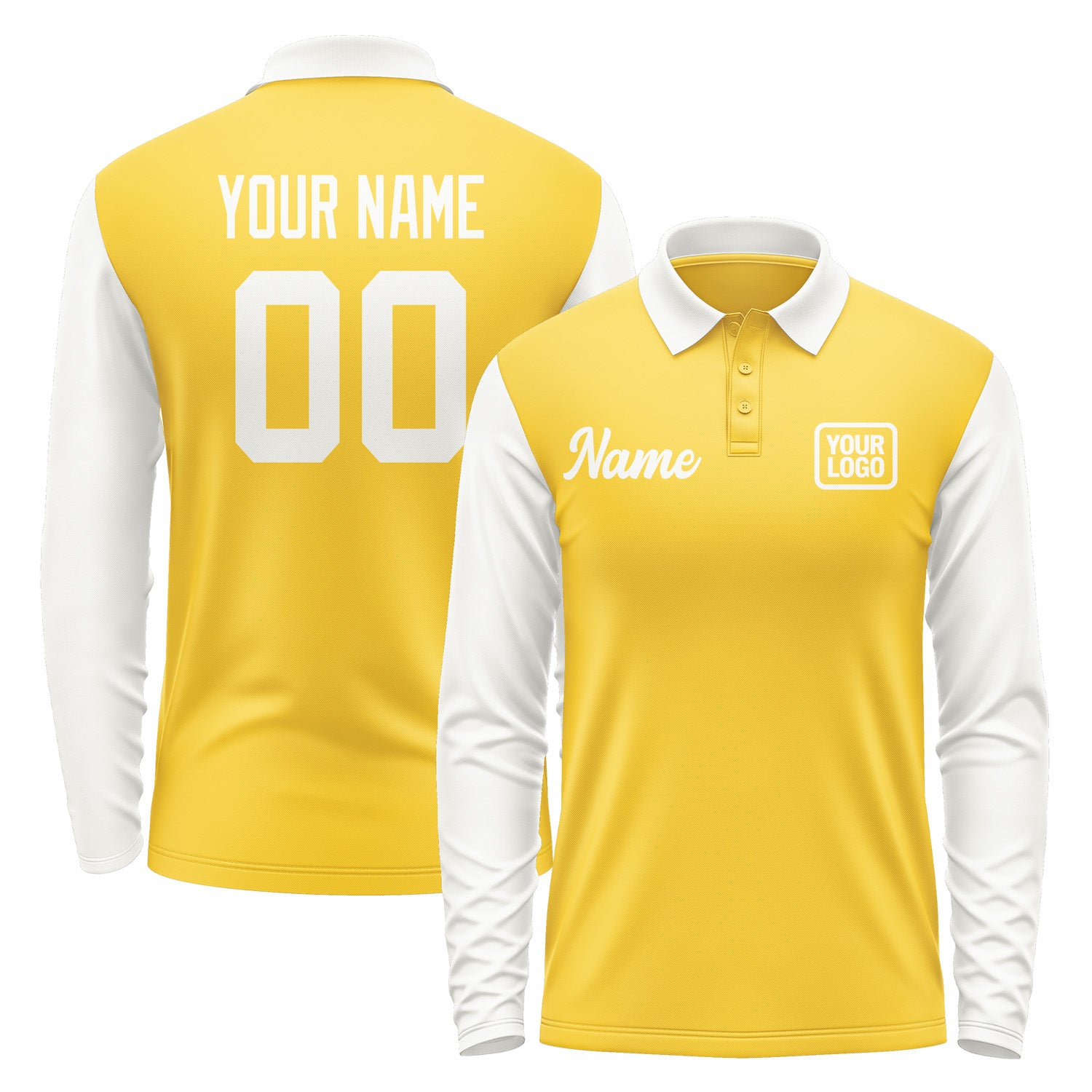 Custom Gold White Long Sleeve Polo Shirt Pl301818B118