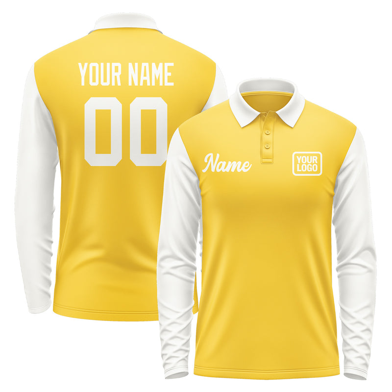 Custom Gold White Long Sleeve Polo Shirt Pl301818B118
