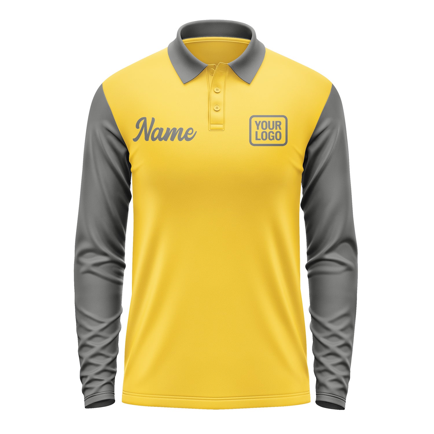 Custom Gold Dark Grey Long Sleeve Polo Shirt Pl302020B120