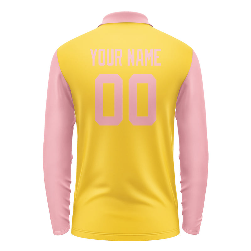Custom Gold Light Pink Long Sleeve Polo Shirt Pl302121B121
