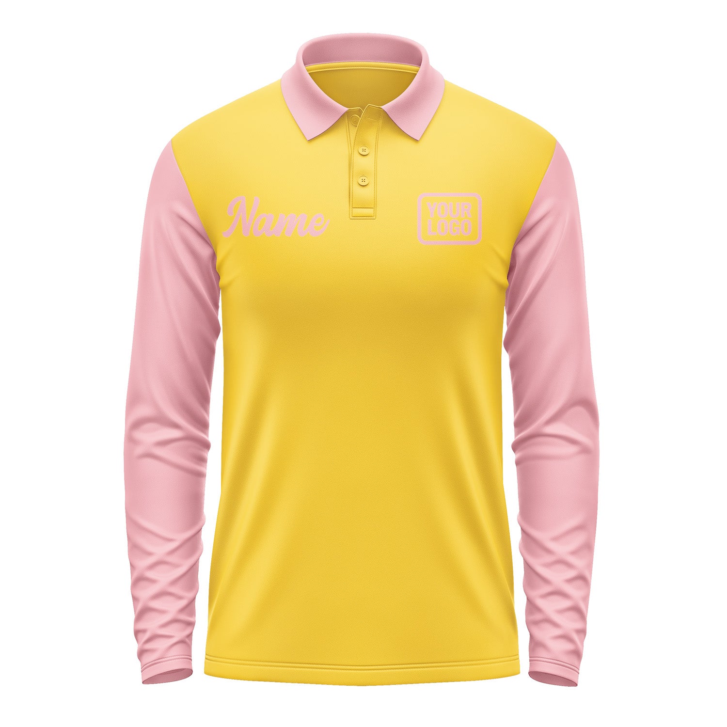 Custom Gold Light Pink Long Sleeve Polo Shirt Pl302121B121