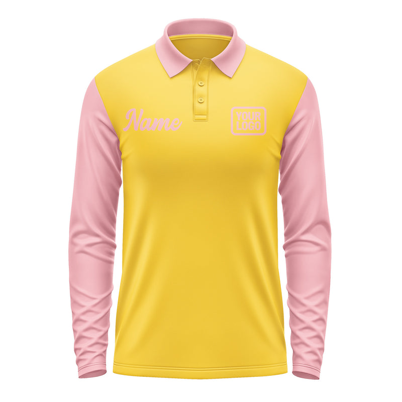 Custom Gold Light Pink Long Sleeve Polo Shirt Pl302121B121