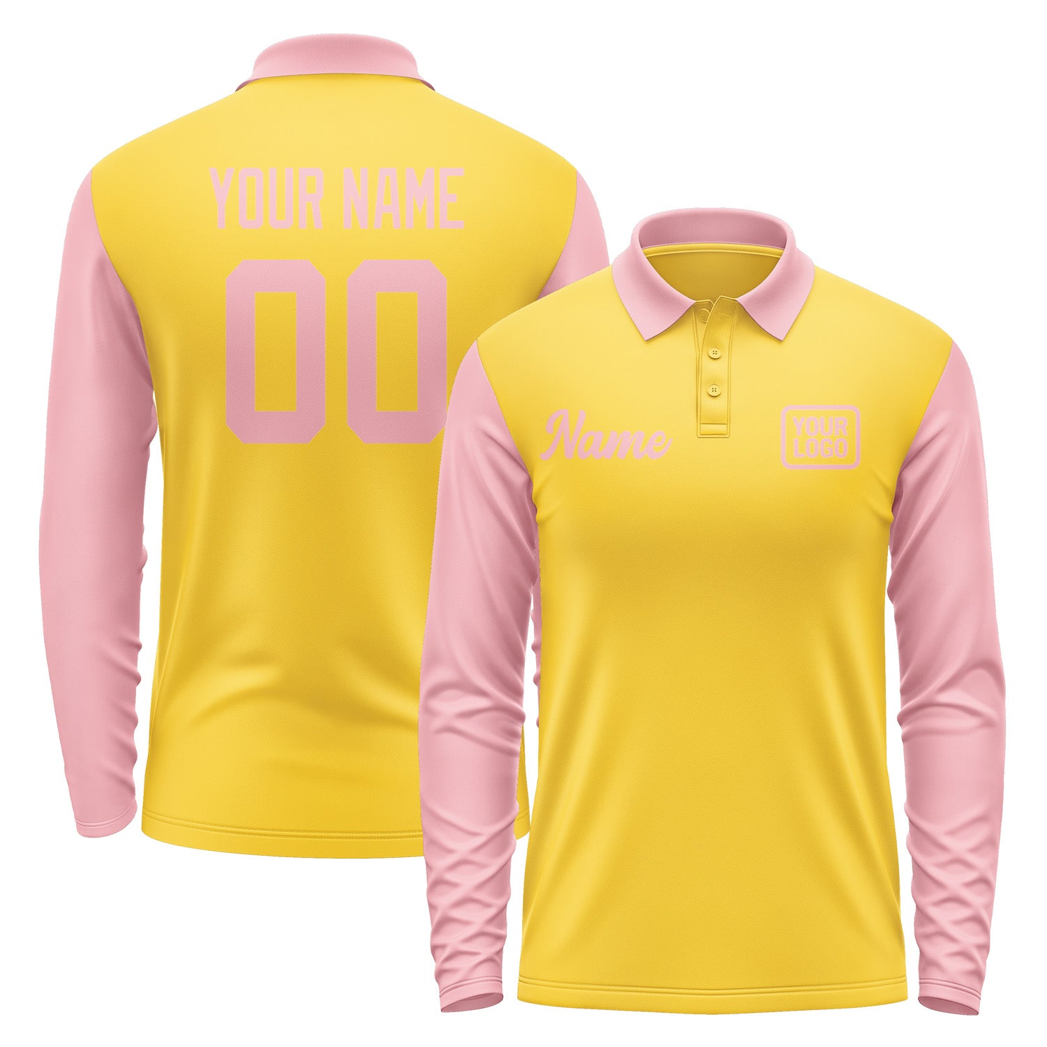 Custom Gold Light Pink Long Sleeve Polo Shirt Pl302121B121