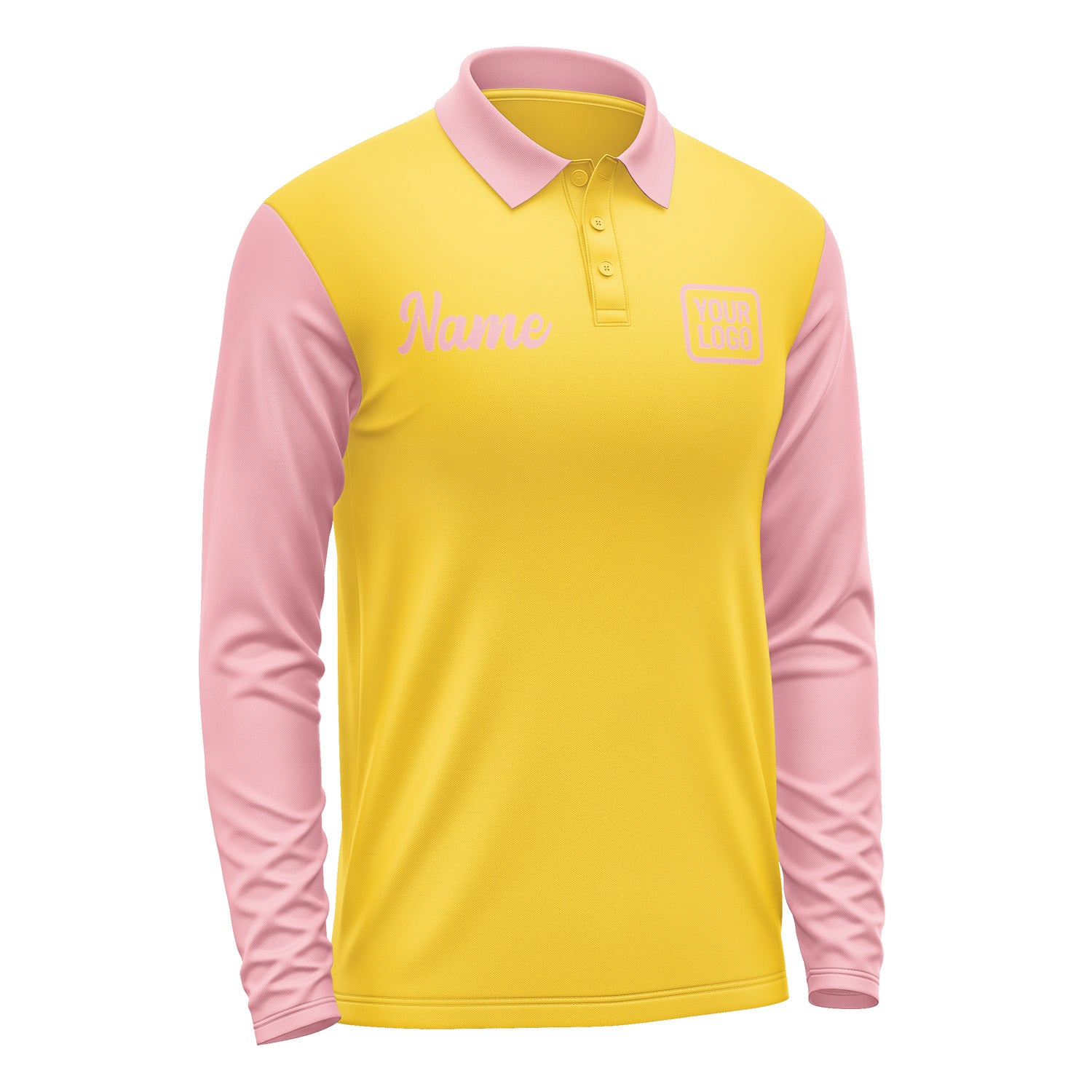 Custom Gold Light Pink Long Sleeve Polo Shirt Pl302121B121