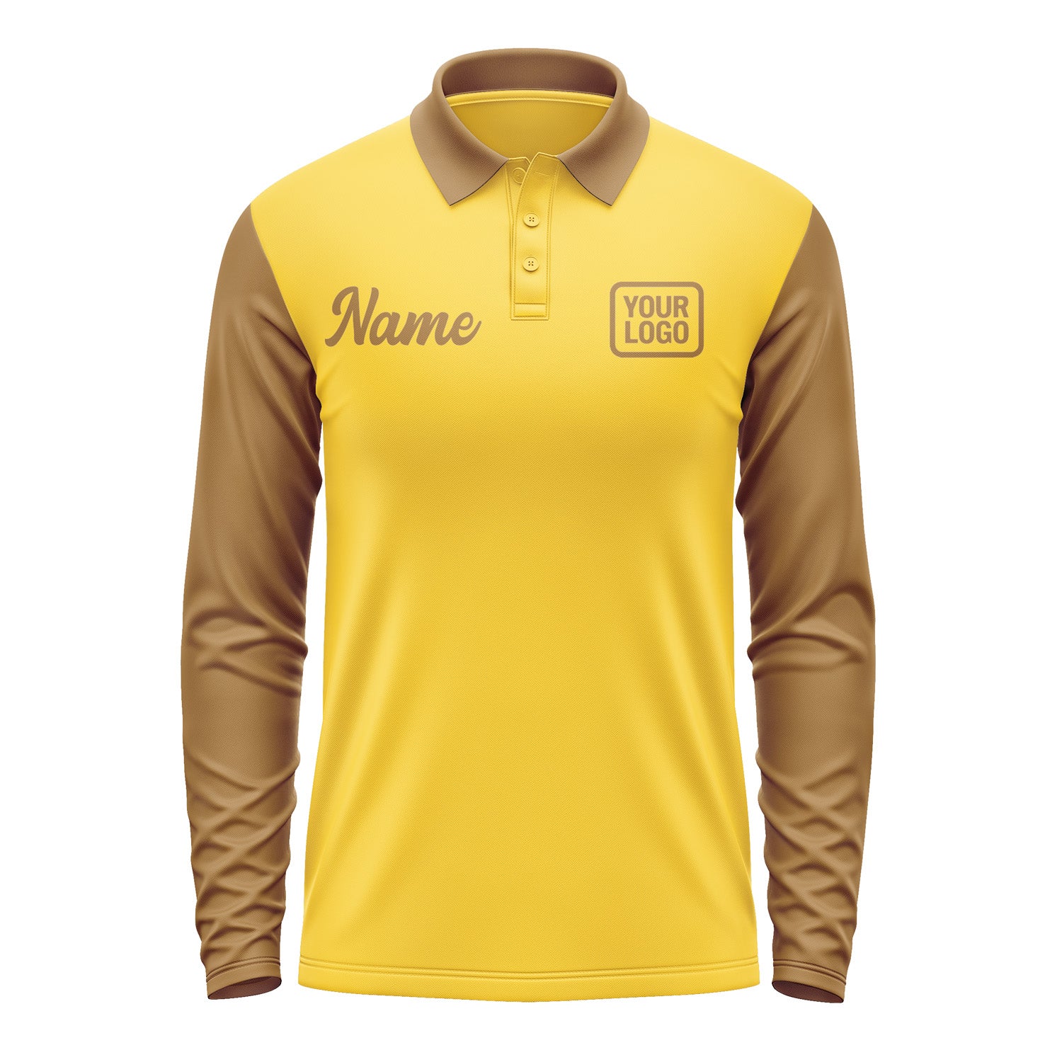 Custom Gold Khaki Long Sleeve Polo Shirt Pl302222B122