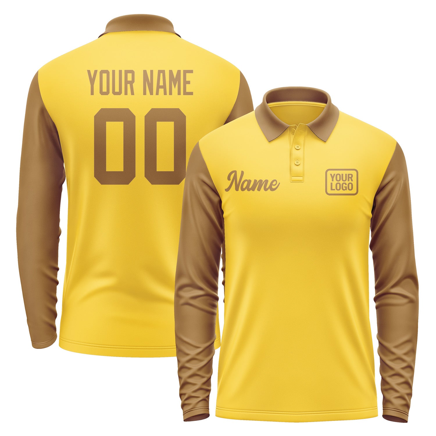 Custom Gold Khaki Long Sleeve Polo Shirt Pl302222B122