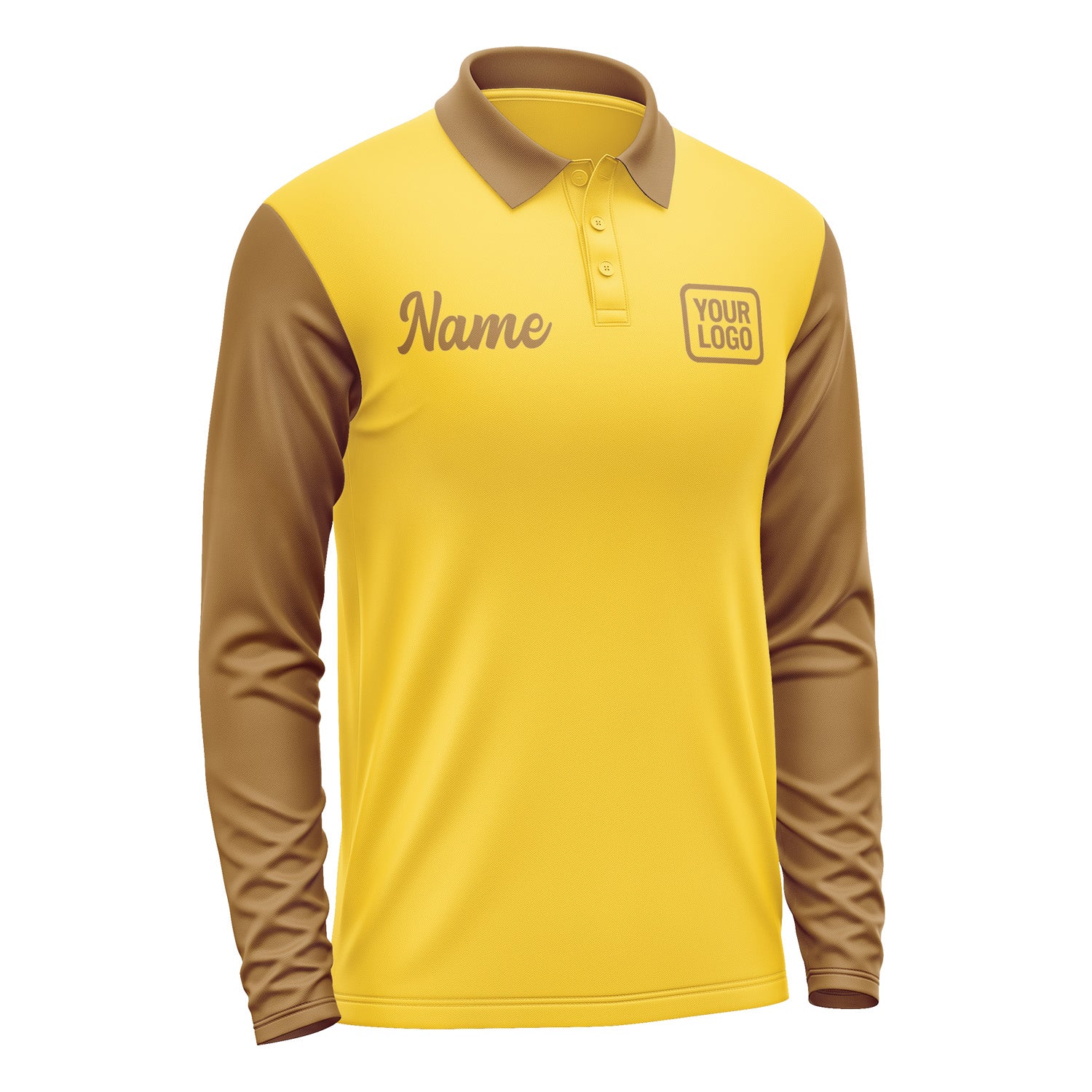 Custom Gold Khaki Long Sleeve Polo Shirt Pl302222B122