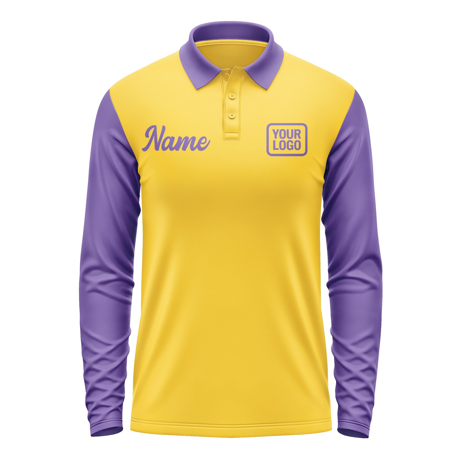 Custom Gold Light Purple Long Sleeve Polo Shirt Pl302323B123