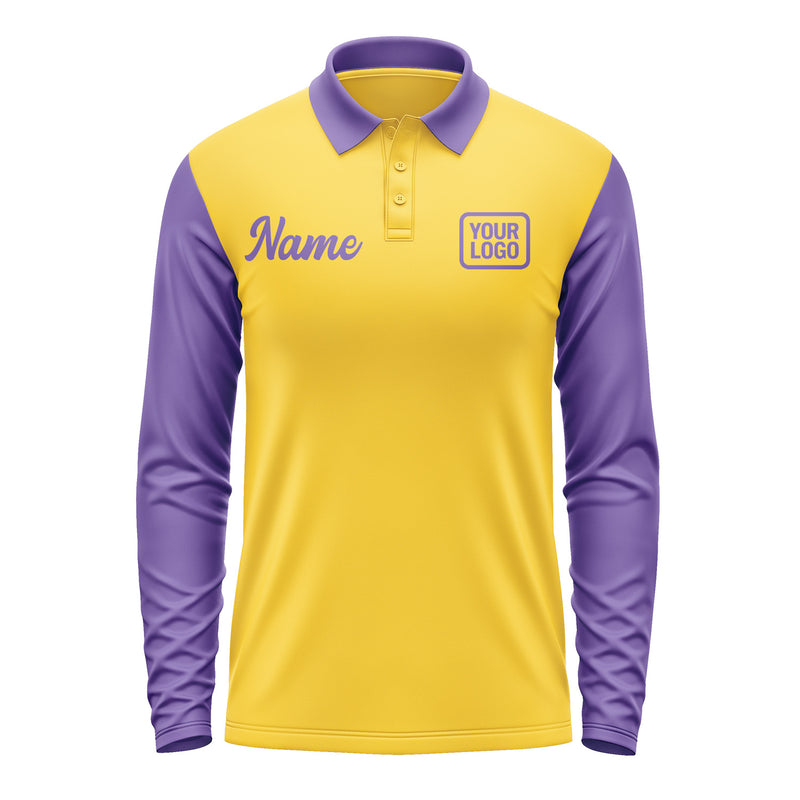 Custom Gold Light Purple Long Sleeve Polo Shirt Pl302323B123