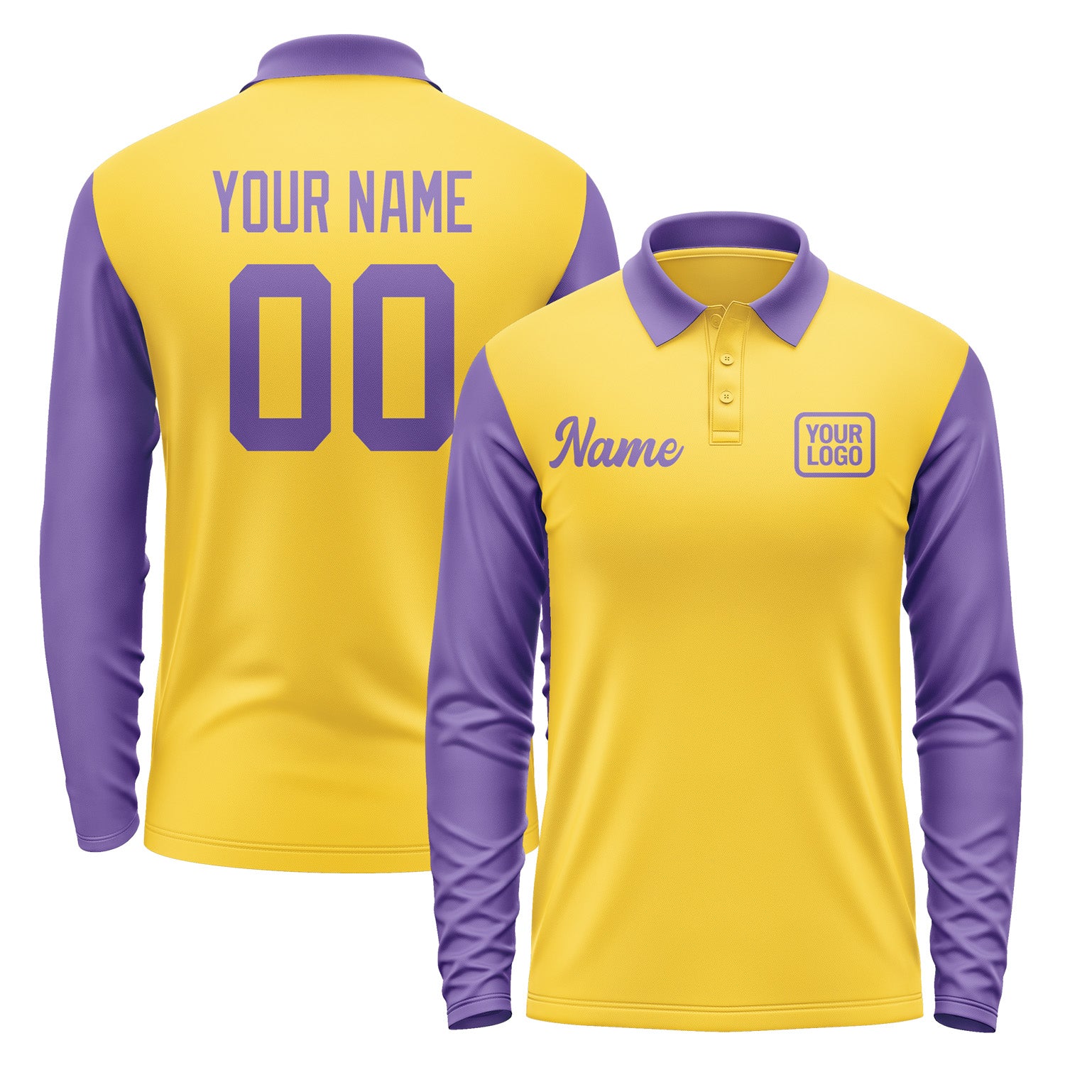 Custom Gold Light Purple Long Sleeve Polo Shirt Pl302323B123