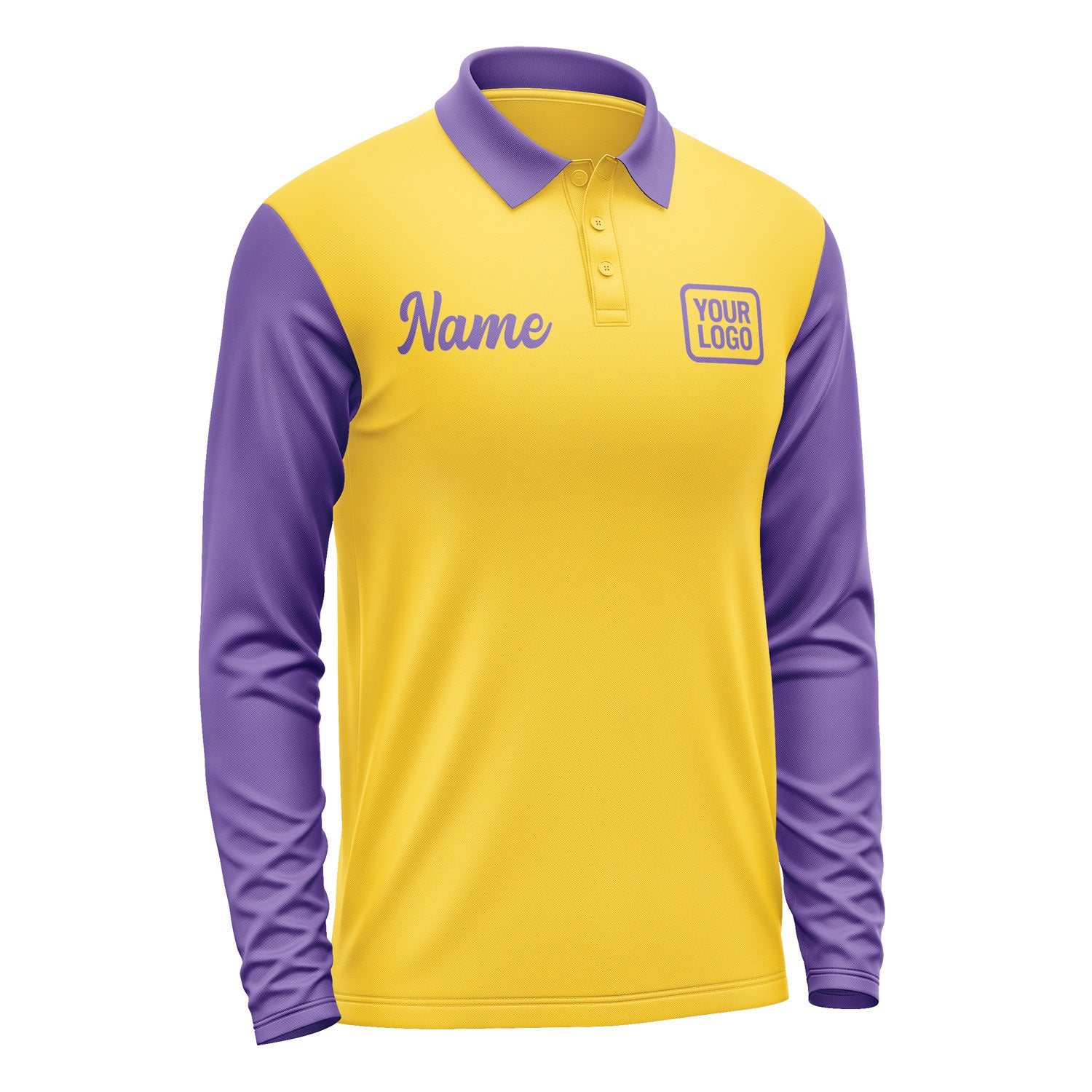 Custom Gold Light Purple Long Sleeve Polo Shirt Pl302323B123