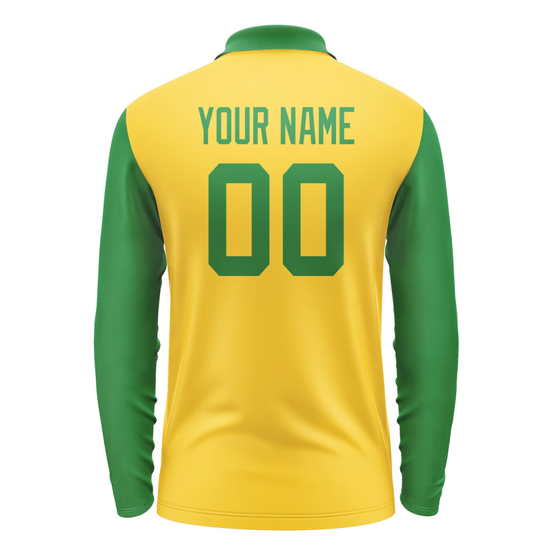 Custom Gold Emerald Green Long Sleeve Polo Shirt Pl302424B124