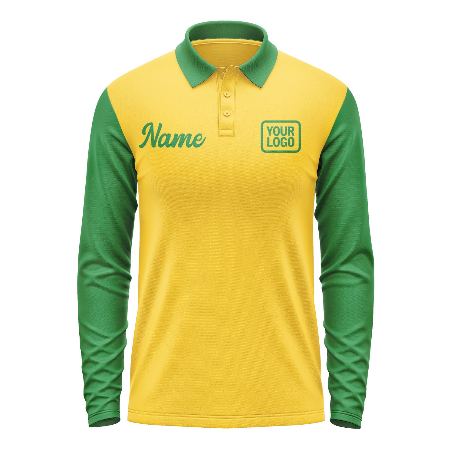 Custom Gold Emerald Green Long Sleeve Polo Shirt Pl302424B124