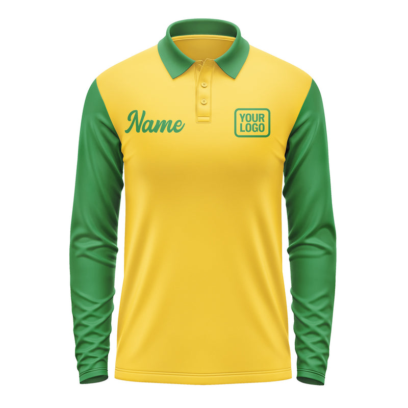 Custom Gold Emerald Green Long Sleeve Polo Shirt Pl302424B124