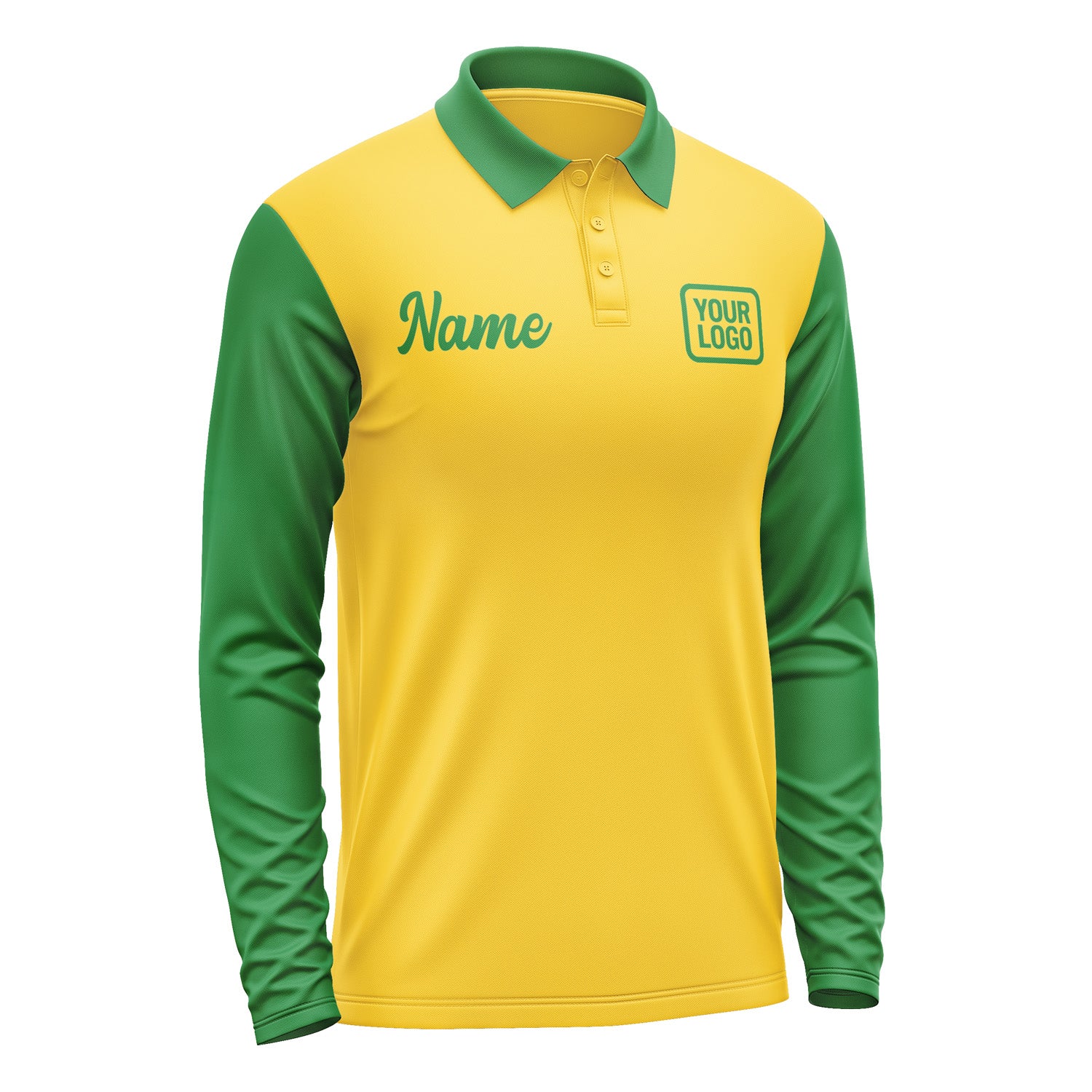 Custom Gold Emerald Green Long Sleeve Polo Shirt Pl302424B124