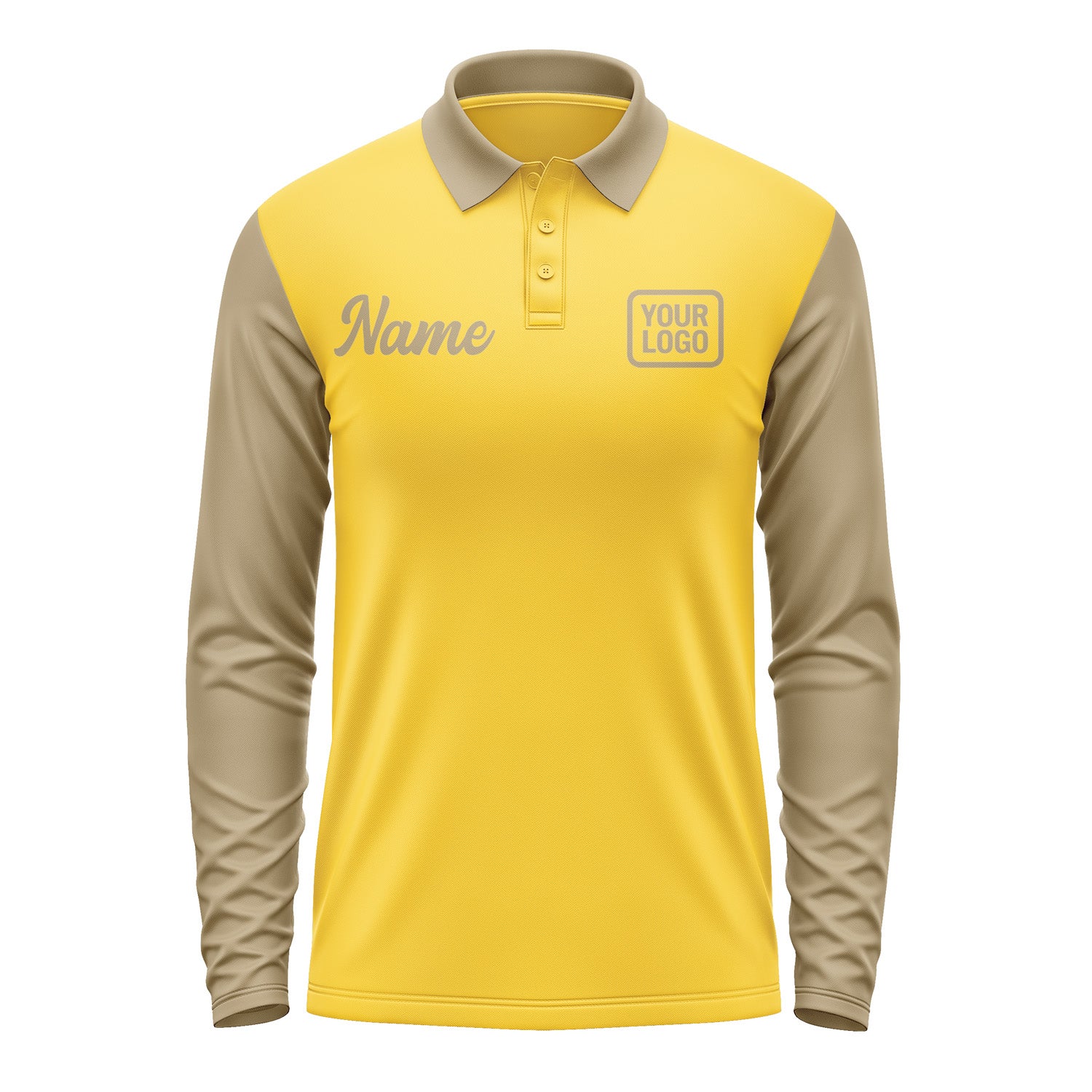 Custom Gold Light Khaki Long Sleeve Polo Shirt Pl302525B125