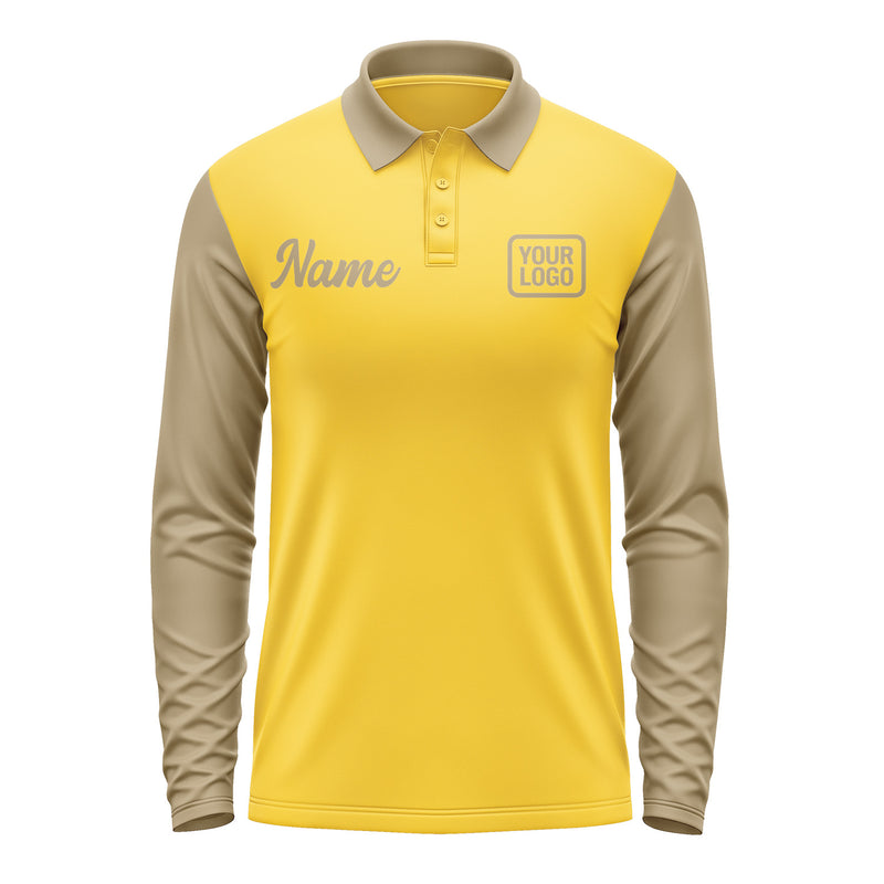 Custom Gold Light Khaki Long Sleeve Polo Shirt Pl302525B125