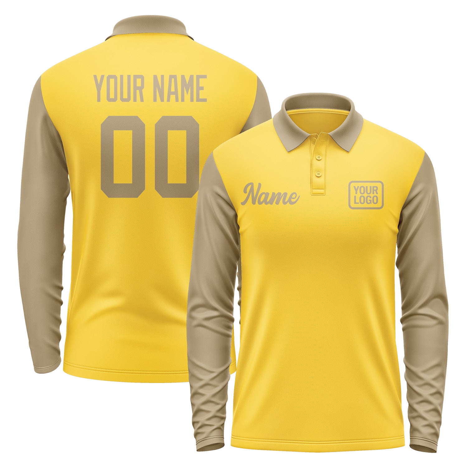 Custom Gold Light Khaki Long Sleeve Polo Shirt Pl302525B125