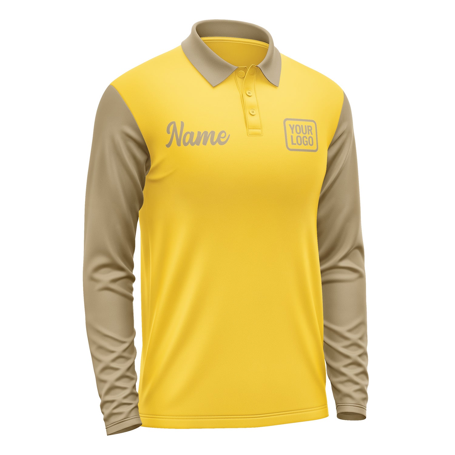 Custom Gold Light Khaki Long Sleeve Polo Shirt Pl302525B125