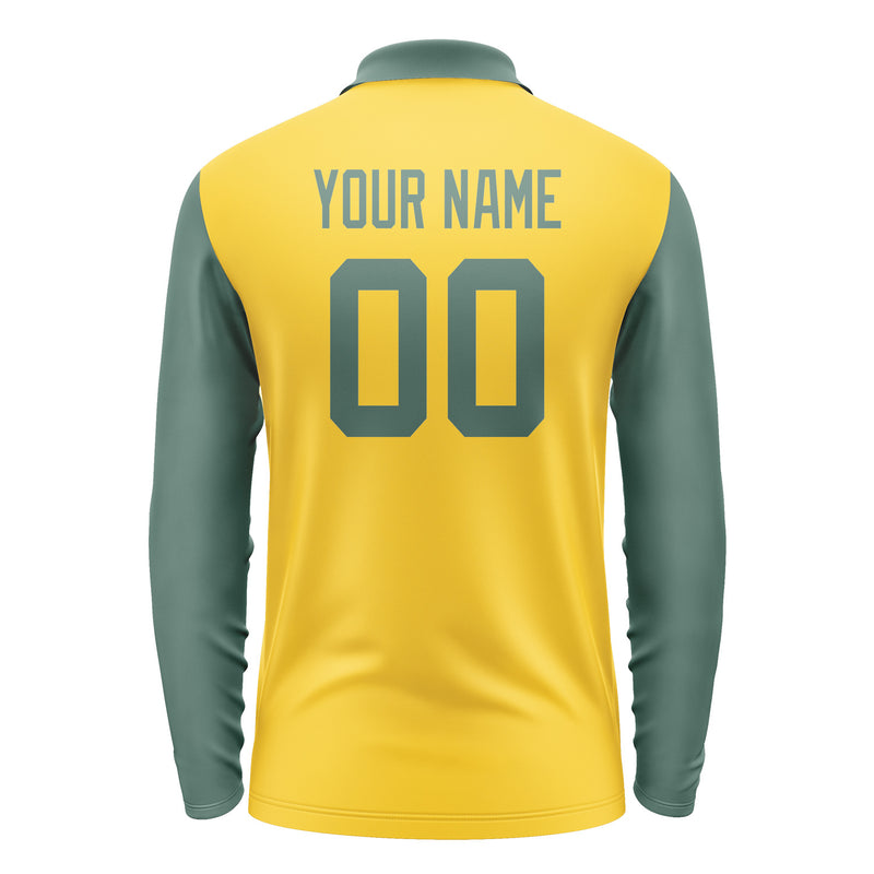 Custom Gold Blue Green Long Sleeve Polo Shirt Pl302727B127
