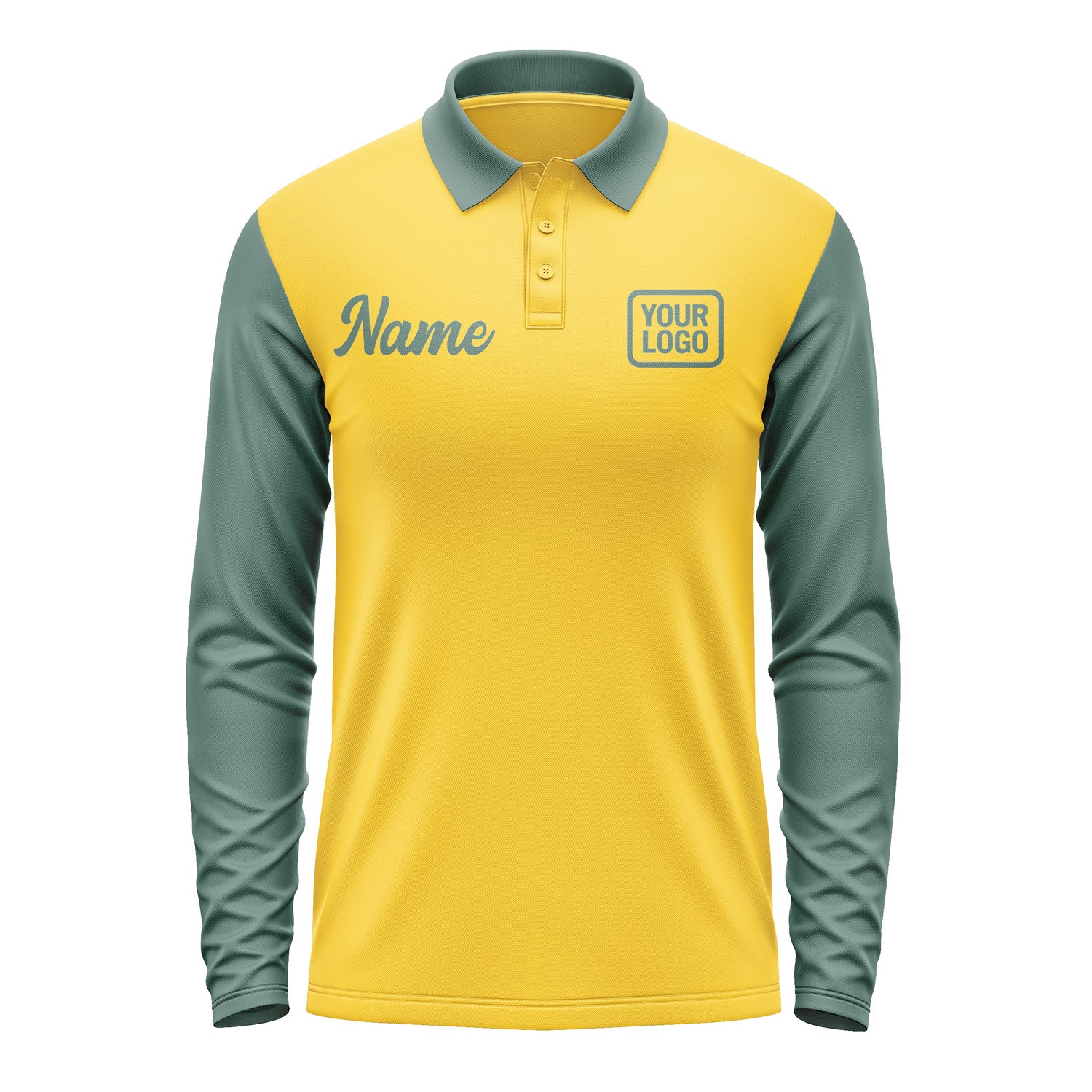 Custom Gold Blue Green Long Sleeve Polo Shirt Pl302727B127