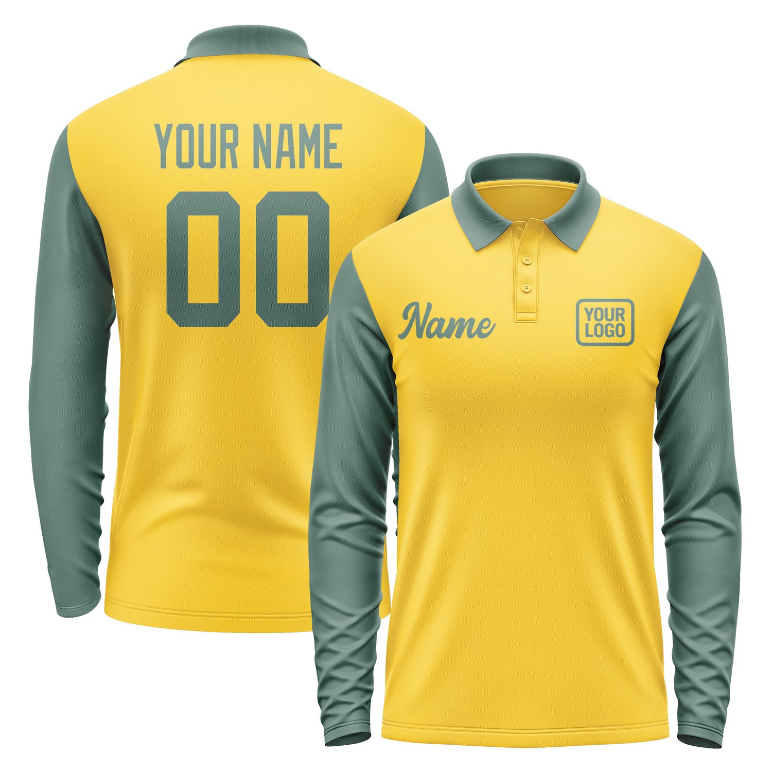 Custom Gold Blue Green Long Sleeve Polo Shirt Pl302727B127