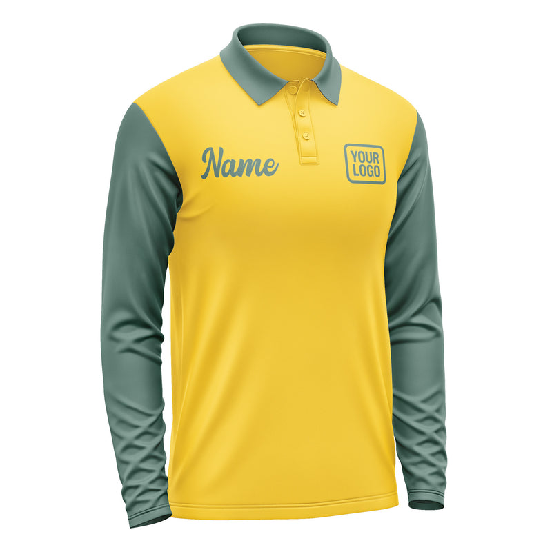 Custom Gold Blue Green Long Sleeve Polo Shirt Pl302727B127
