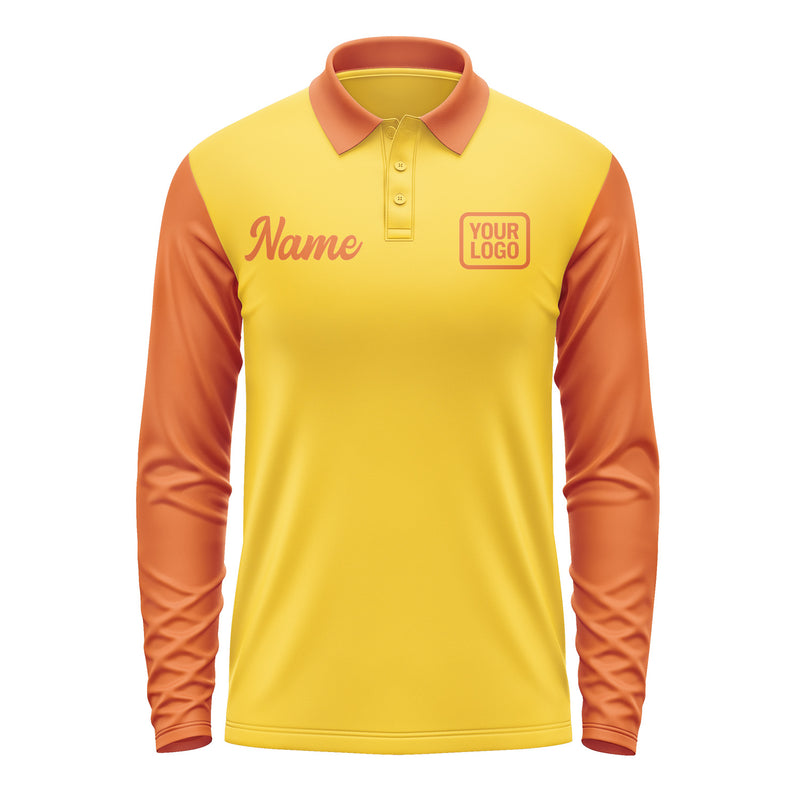 Custom Gold Orange Long Sleeve Polo Shirt Pl302828B128