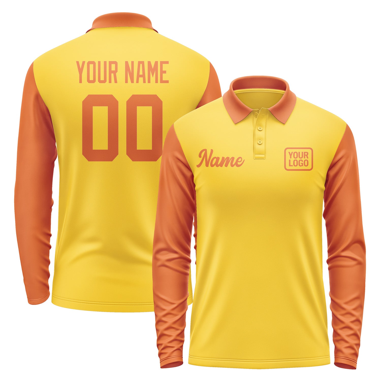 Custom Gold Orange Long Sleeve Polo Shirt Pl302828B128