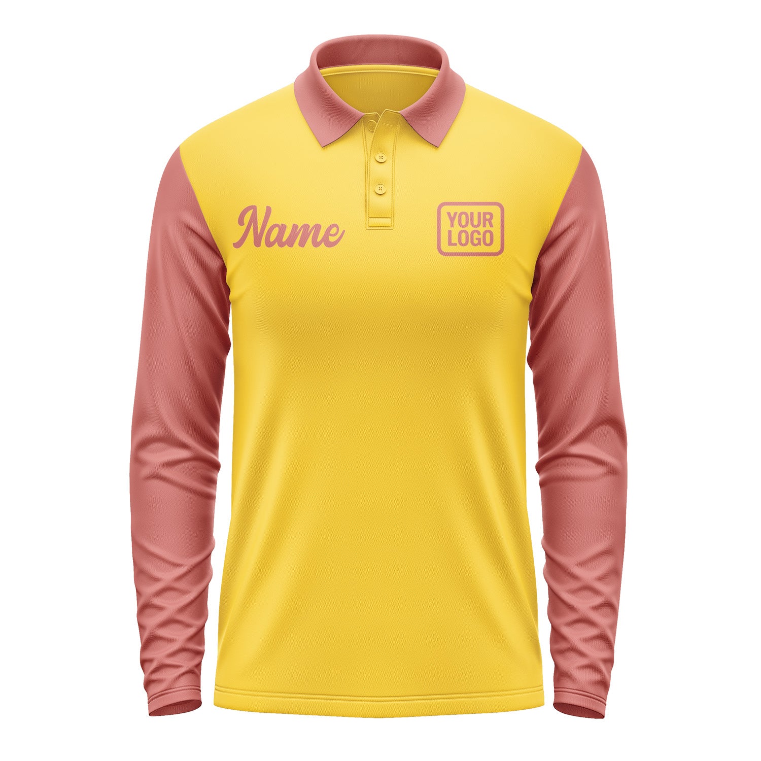 Custom Gold Copper Rose Long Sleeve Polo Shirt Pl302929B129