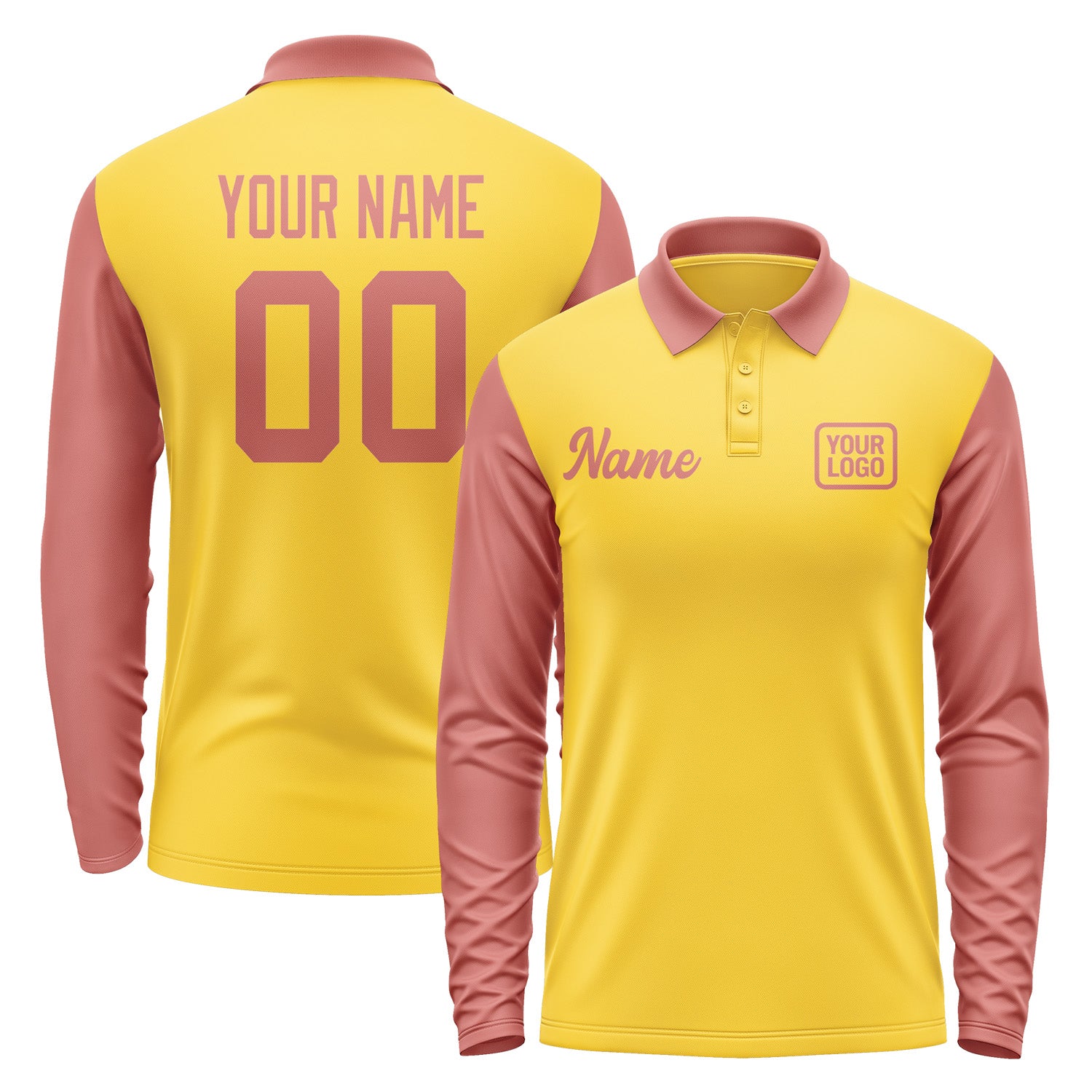 Custom Gold Copper Rose Long Sleeve Polo Shirt Pl302929B129