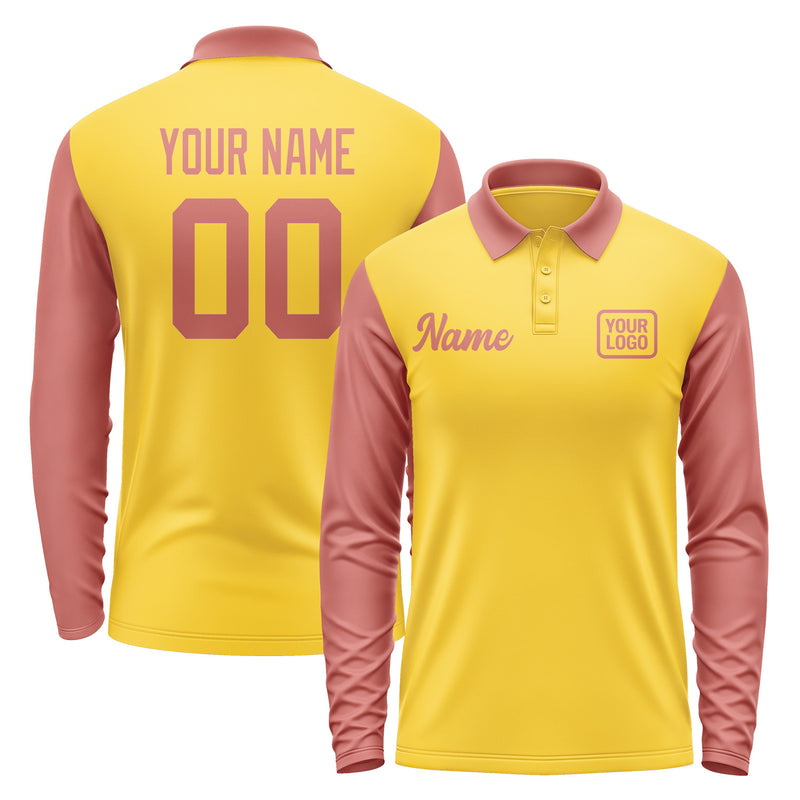 Custom Gold Copper Rose Long Sleeve Polo Shirt Pl302929B129