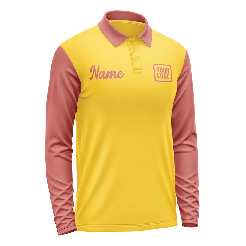 Custom Gold Copper Rose Long Sleeve Polo Shirt Pl302929B129