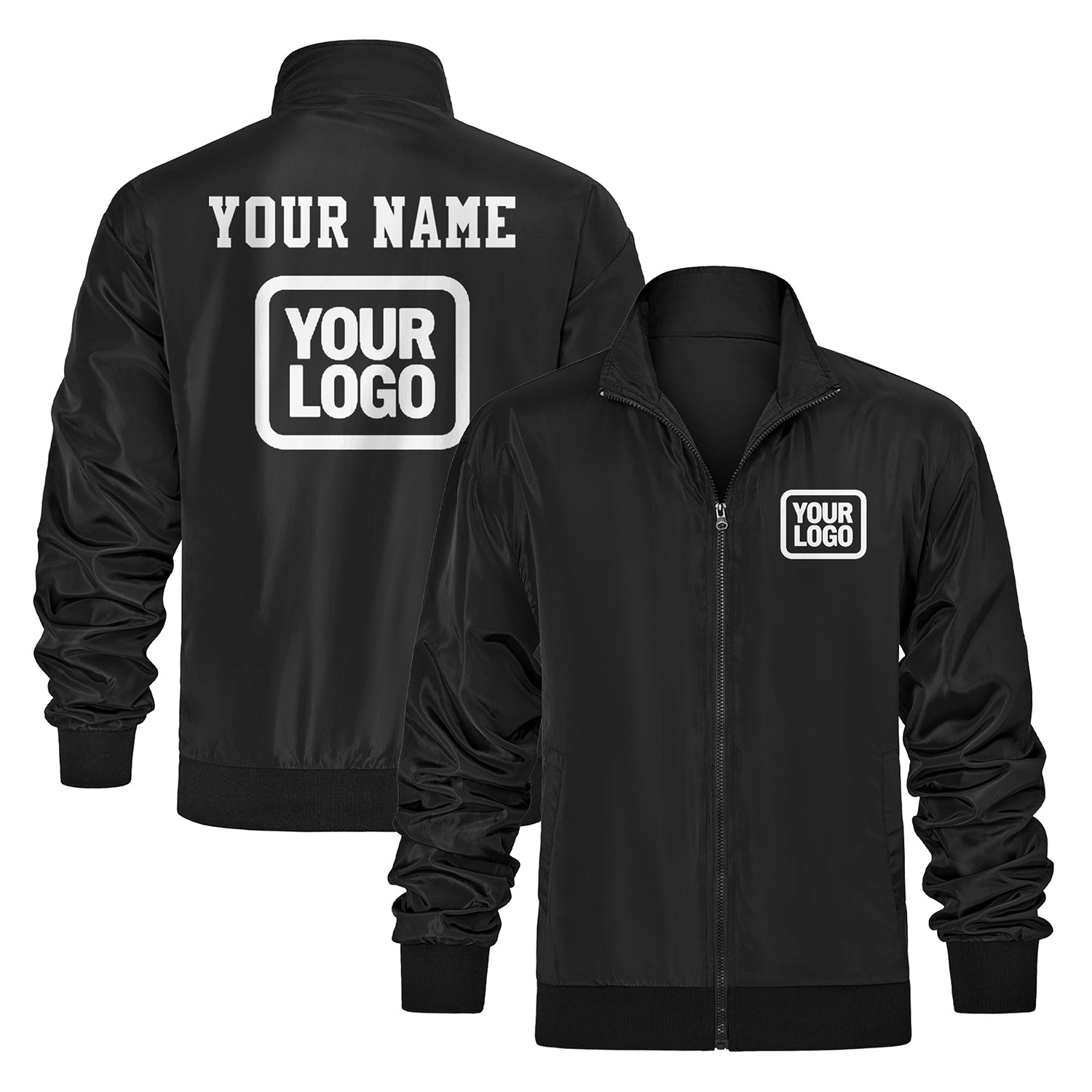 Custom Black Bomber Jacket  — Add Name/Logo